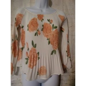 Free press top size small cream and pink roses